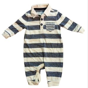 🍁2/$7🍁GENUINE KIDS White and Navy Striped Collared Long Sleeve Jumpsuit